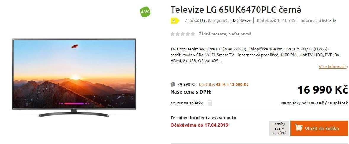Ultra HD Smart TV, HDR, 164cm, LG