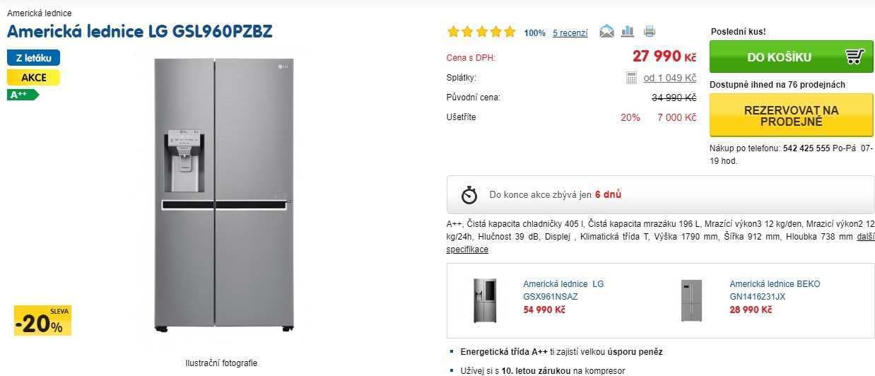 Americká lednice LG, led, voda, no frost