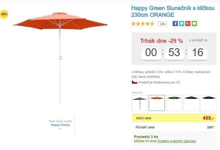 Slunečník s kličkou Happy Green 230cm