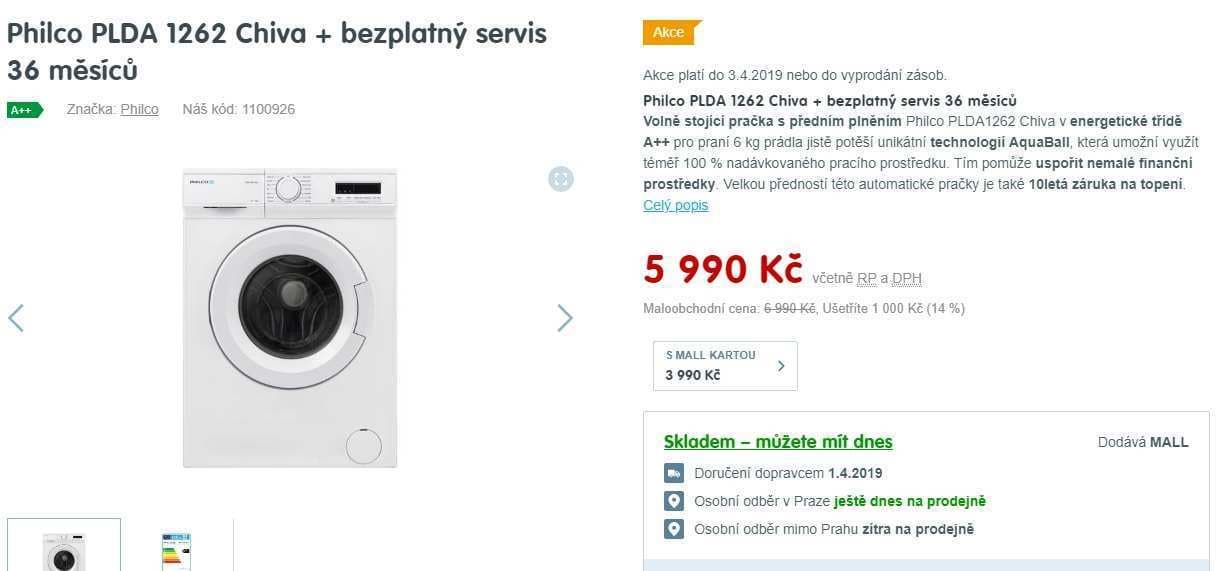 Pračka Philco, 6kg, 1200 ot., A++