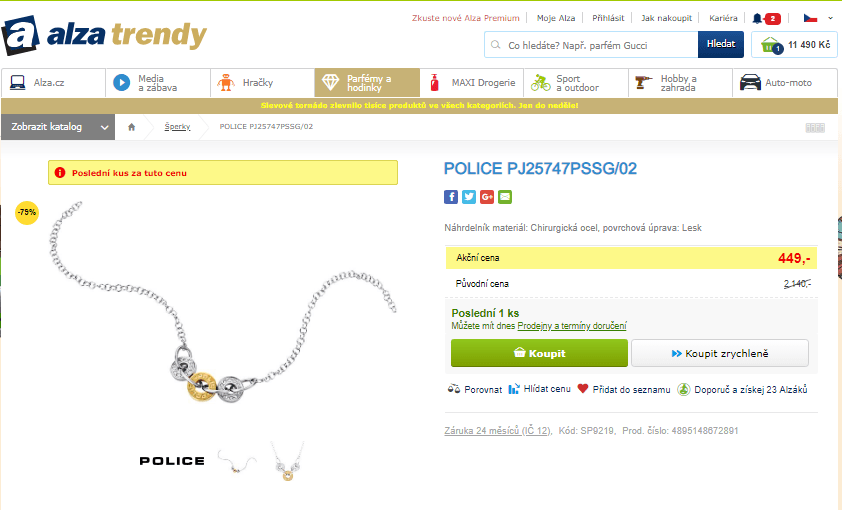 Ocelový náhrdelník Police PJ25747PSSG/02