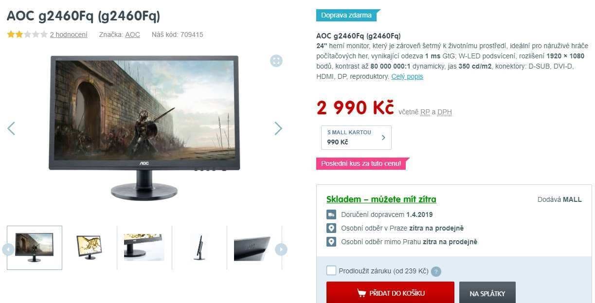 PC monitor AOC, 24", herní, repro