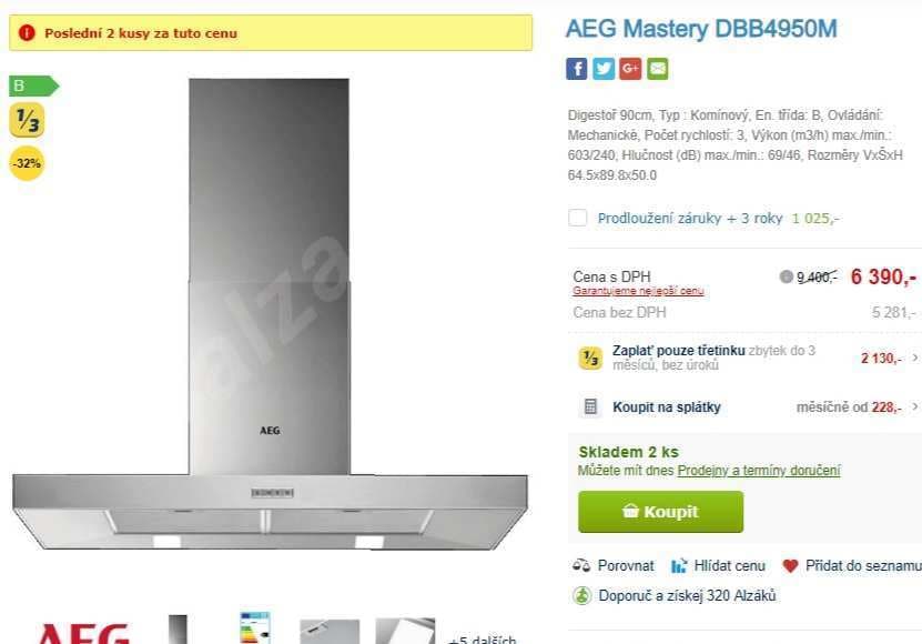 Komínová digestoř AEG Mastery, 603 m