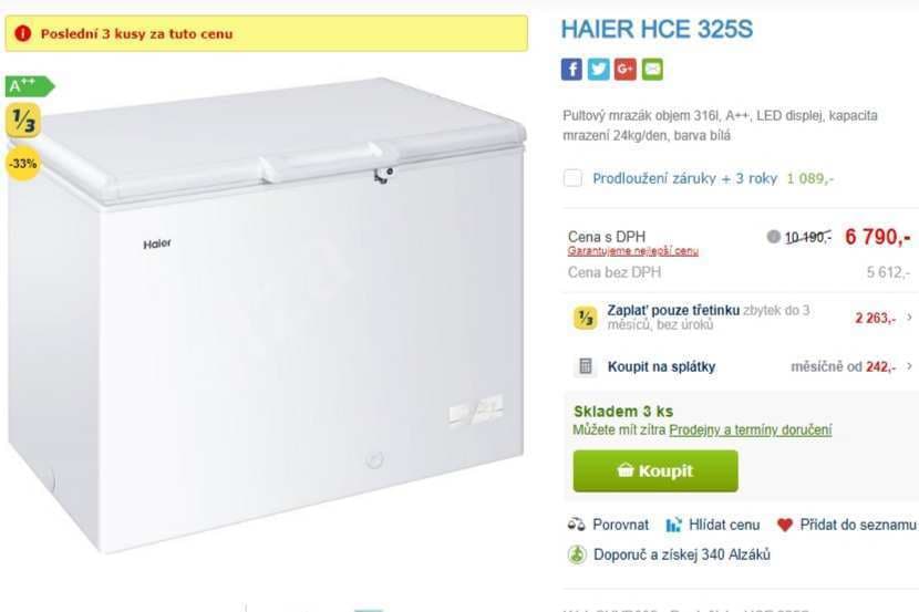 Pultový mrazák Haier, 316 l., A++
