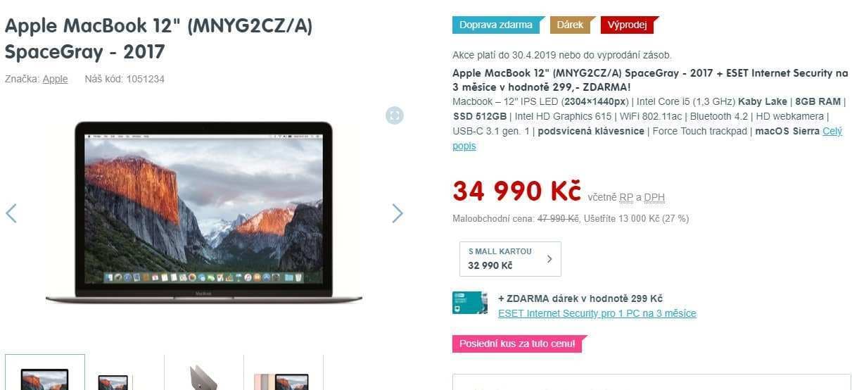 Apple MacBook 12", i5, 8GB RAM, SSD 512GB