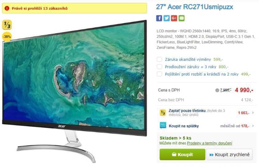 PC monitor Acer, 27", WQHD, repro
