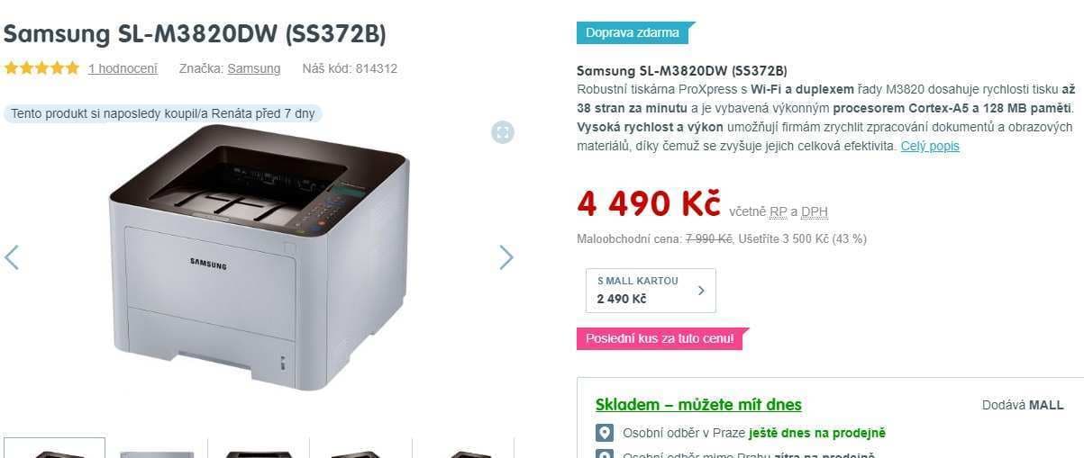 Laserová ČB tiskárna Samsung, Wifi