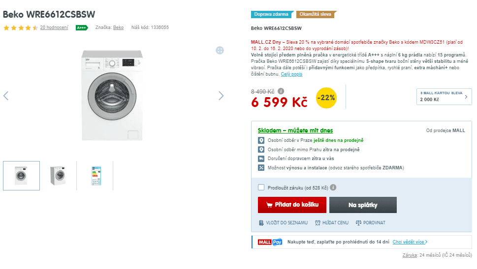 Pračka Beko, 6 kg, A+++, 1200 ot./min
