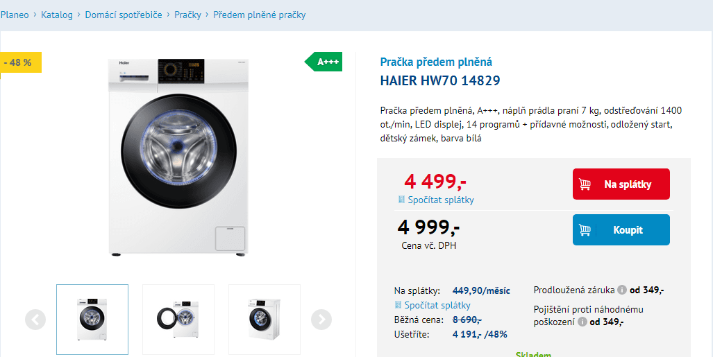Pračka Haier, 7kg, 1400 ot., A+++