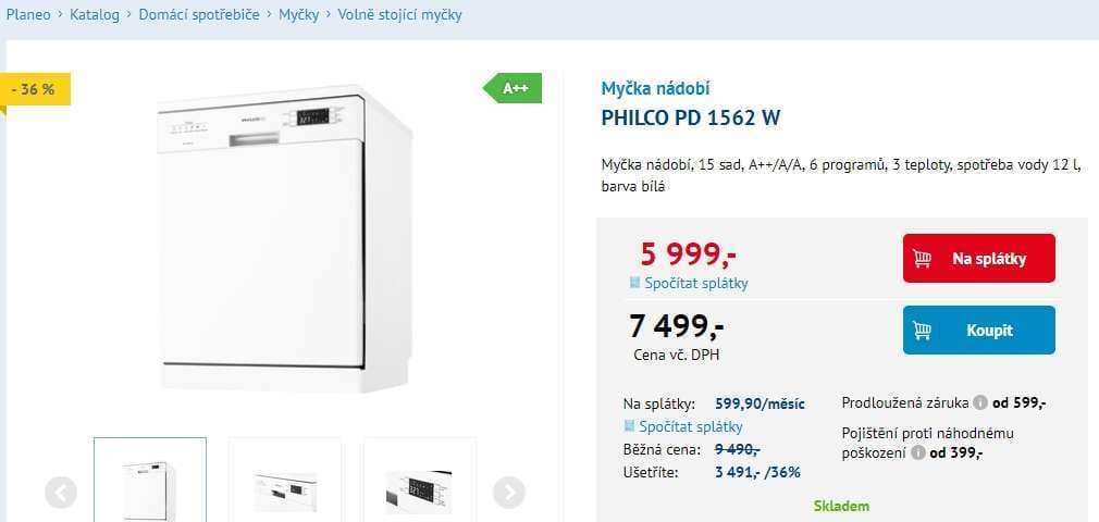 Myčka nádobí Philco, 15 sad, A++