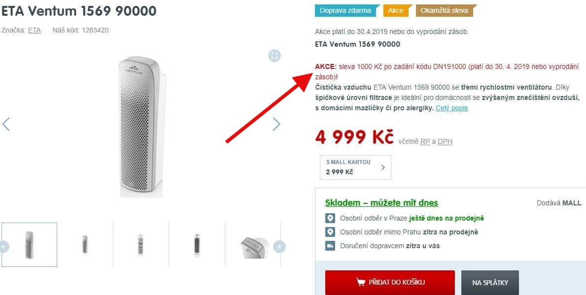 Čistička vzduchu ETA Ventum, ionty