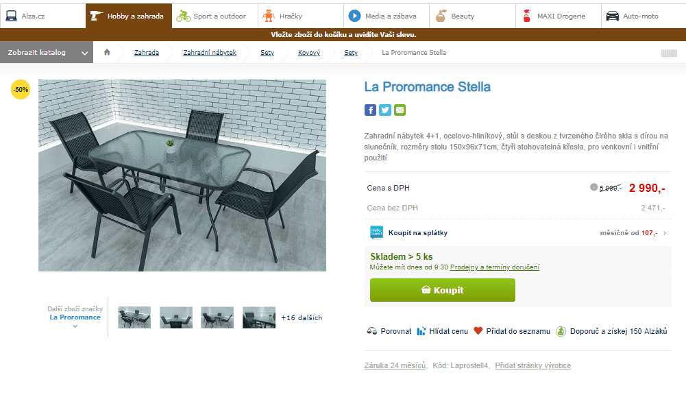 4+1 zahradní nábytek La Proromance Stella 