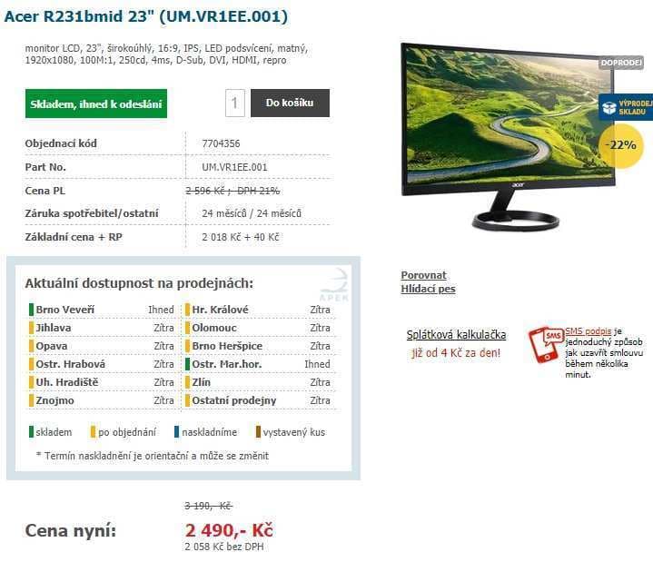 PC monitor Acer, 23", repro, full HD