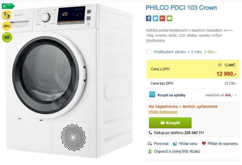 Sušička prádla Philco, 10kg, A+++