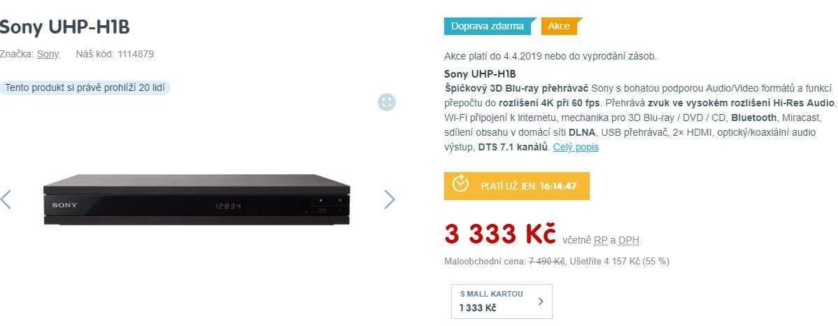 3D Blu-Ray přehrávač SONY, Wifi, BT