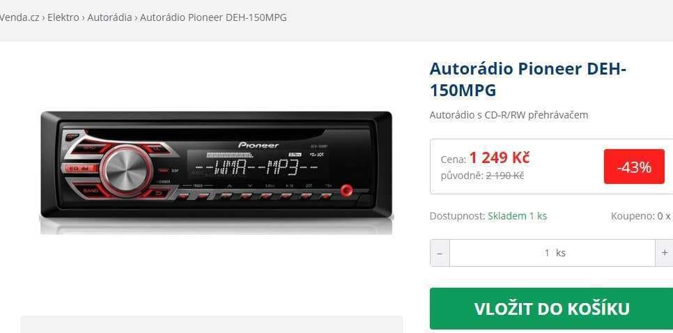Autorádio Pioneer, CD, MP3, 4x 50W