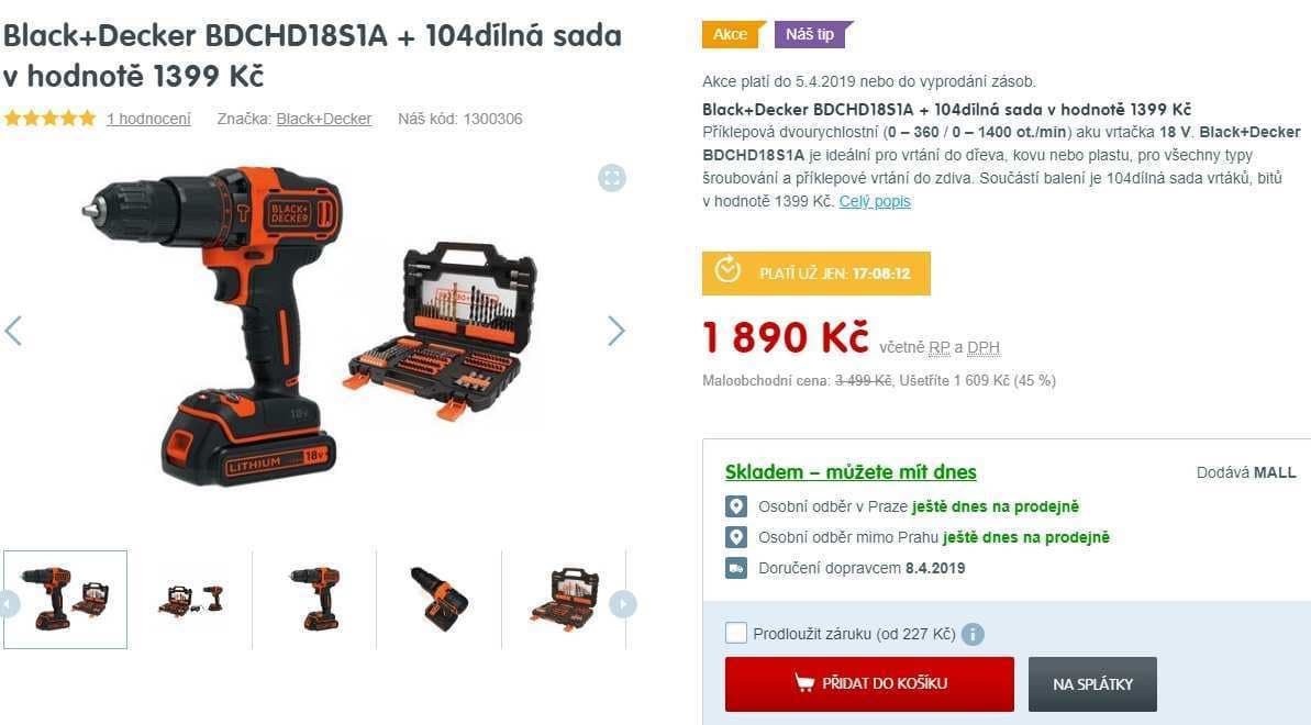 Příklepová vrtačka Black & Decker + 104 dílů