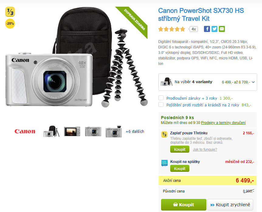 Canon, 20,3MPx, 80x zoom, Wifi, NFC, BT