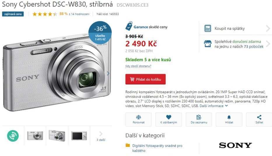Sony CyberShot, 20,1 MPx,8x zoom