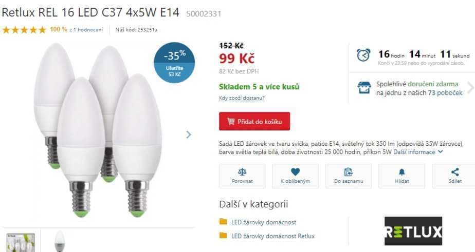 Sada 4 LED žárovek, E14