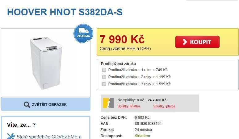 Pračka Hoover, 8kg, 1200 ot., NFC, A+++