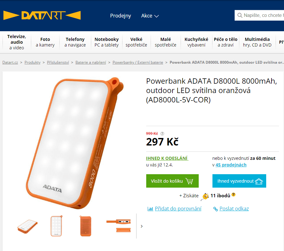 Powerbanka / LED svítilna ADATA 8000 mAh