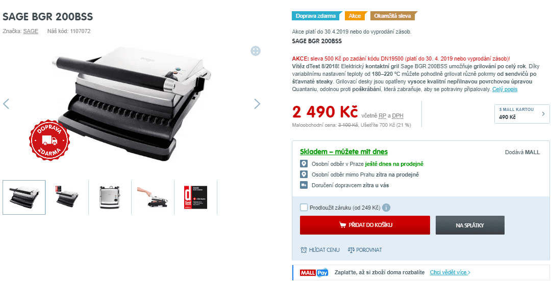 Elektrický stolní gril Sage BGR 200BSS