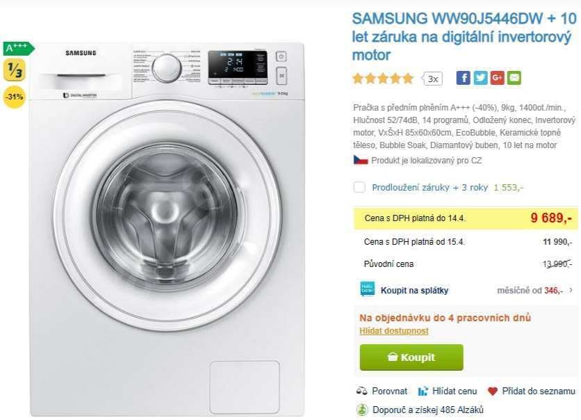 Pračka Samsung, 9kg, 1400 ot., A+++