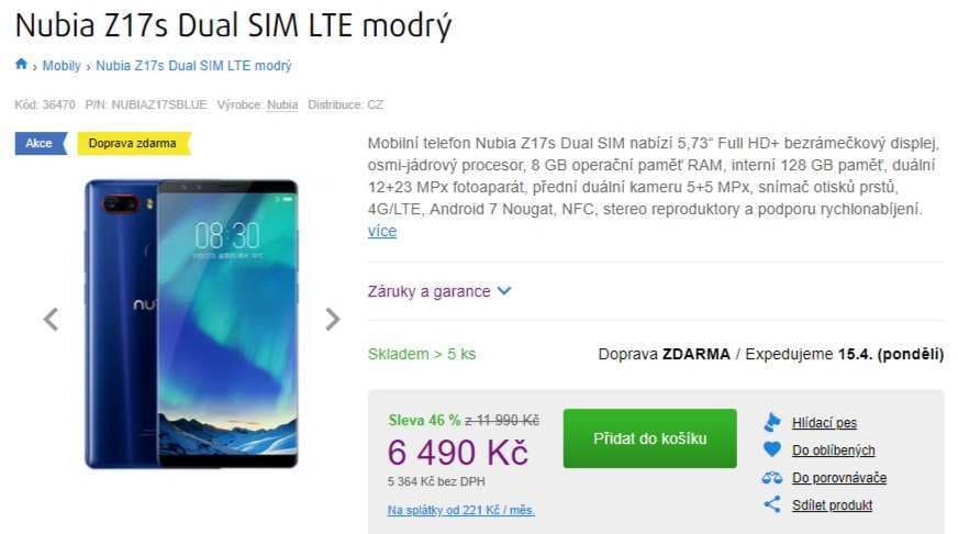 Nubia, 8x 2,45GHz, 8GB RAM, 5,73", LTE
