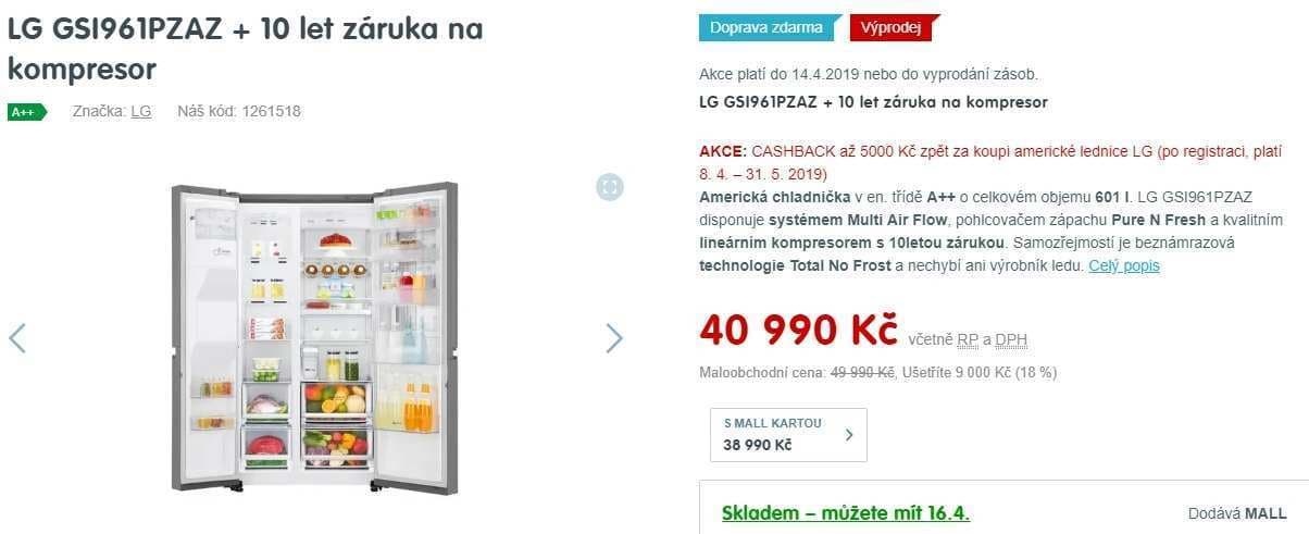 Americká lednice LG, led, voda, instaview, did