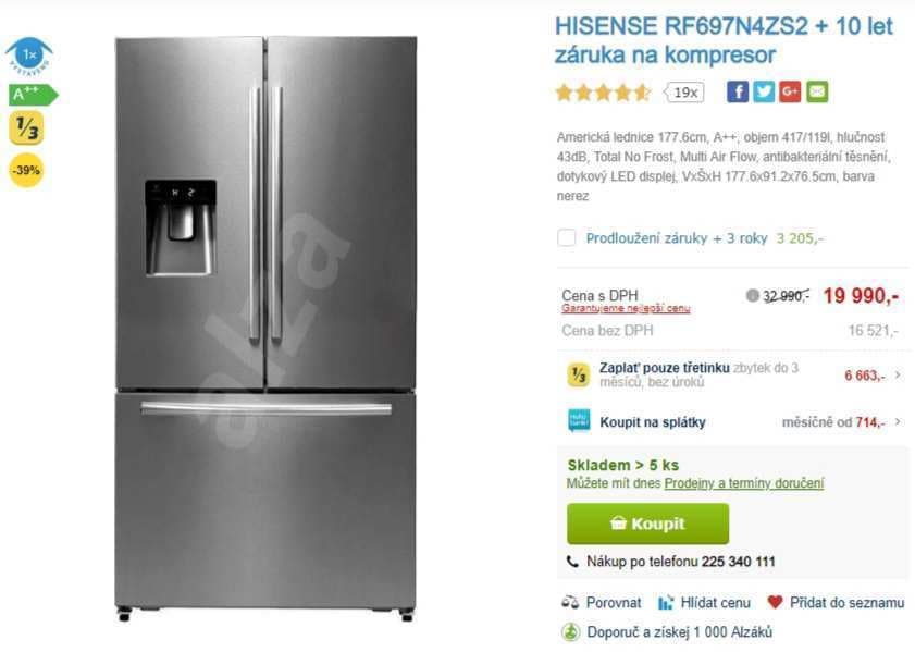 Americká lednice Hisense, voda, led, no frost