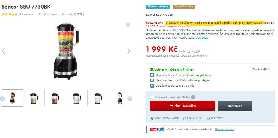 Stolní mixér Sencor, 2 l, 1800W
