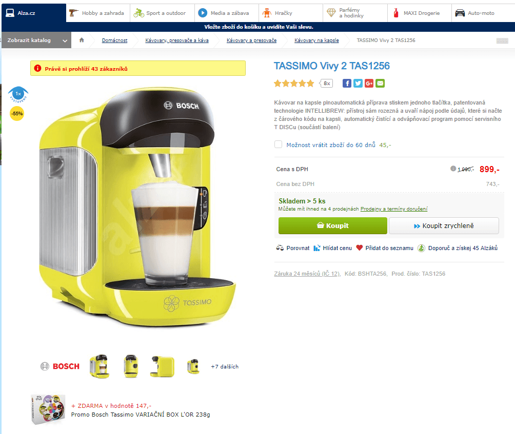 Kávovar na kapsle Tassimo Vivy