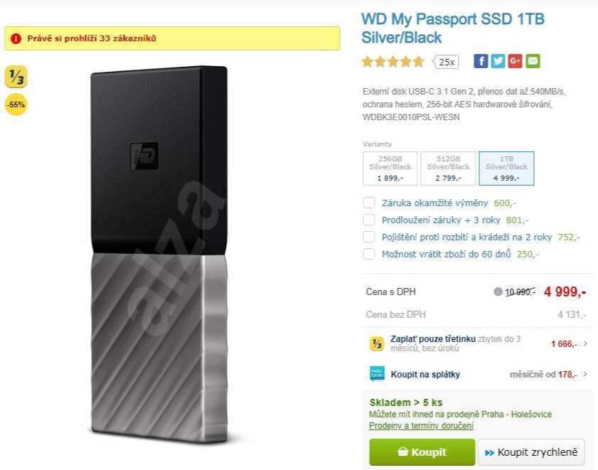 WD My Passport SSD 1TB, externí HDD