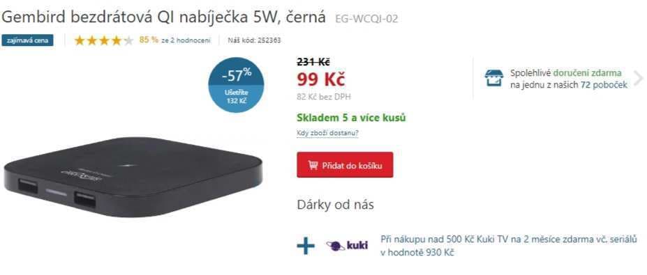 Gembird bezdrátová QI nabíječka 5W