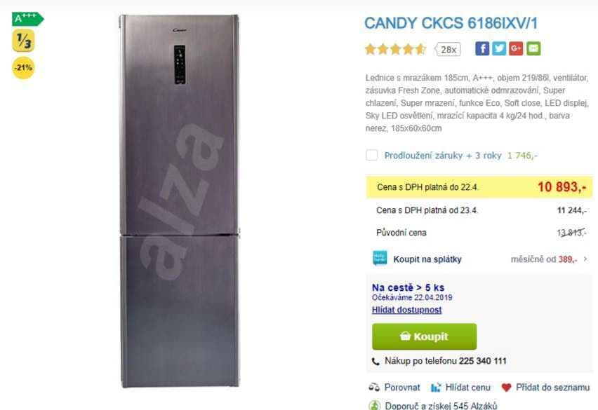 Lednice Candy, A+++, 185cm