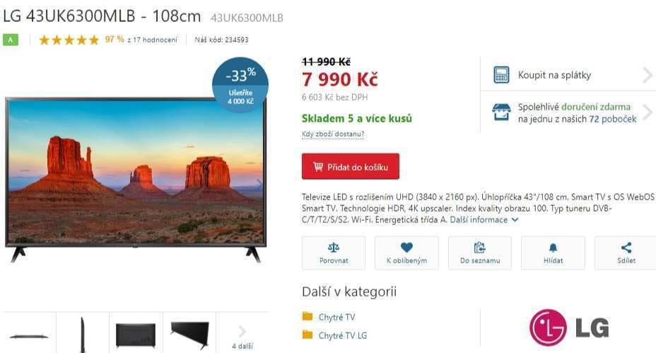 Ultra HD Smart TV, HDR, 108cm, LG