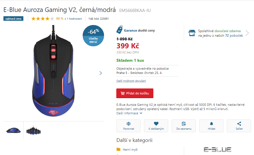 Optická herní myš E-Blue Auroza Gaming V2