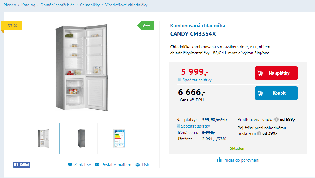 Komb. chladnička Candy, A++, 188/64 l