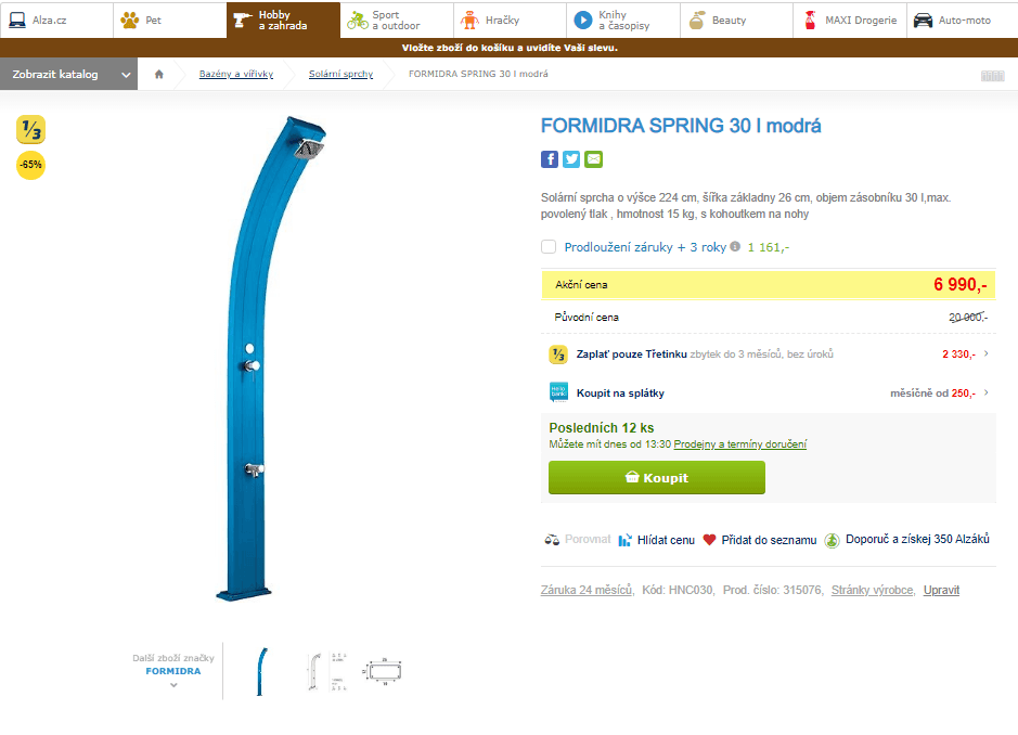 Solární sprcha FORMIDRA SPRING 30 l 