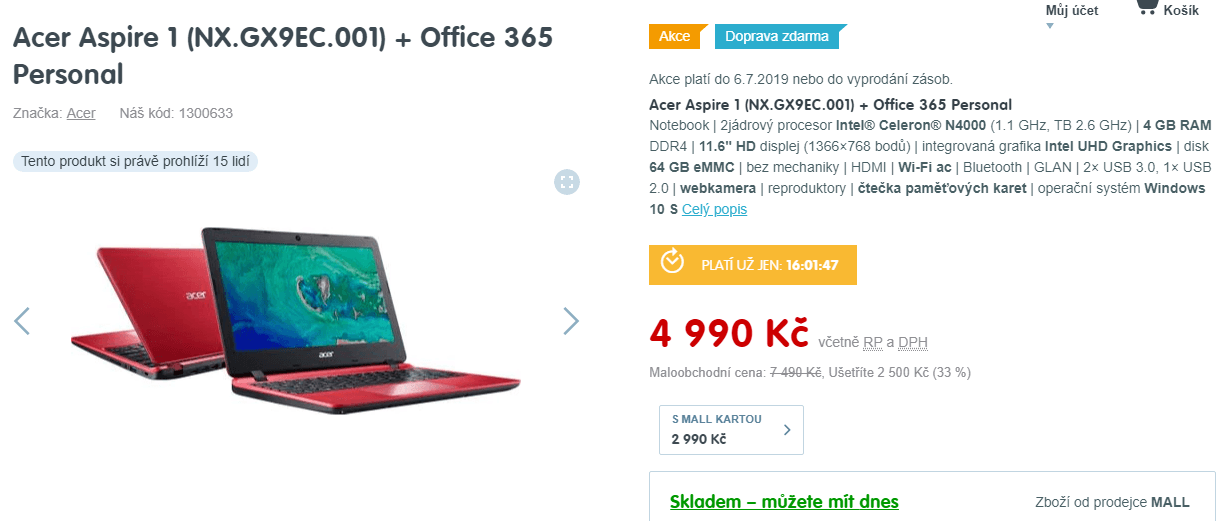 Acer, až 2,6GHz, 4GB RAM, 11,6", 1,25kg