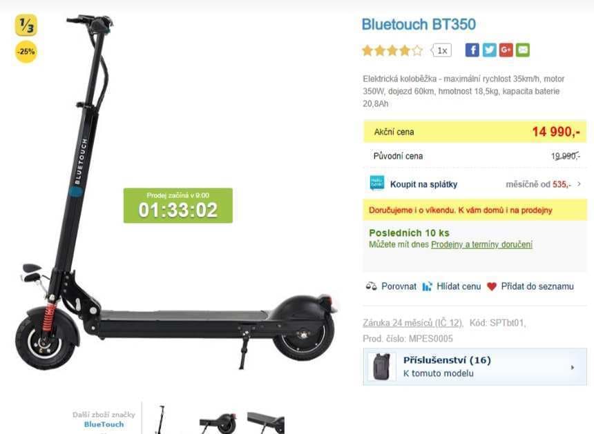 Elektrická koloběžka, 35km/h, dojezd 60km