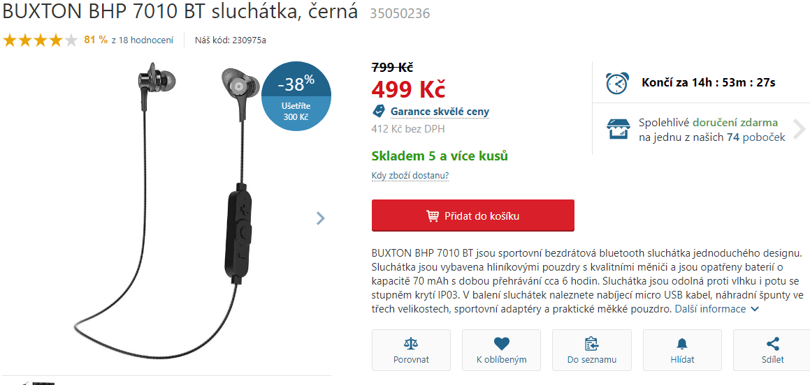 Bezdrátová sluchátka BUXTON 7010