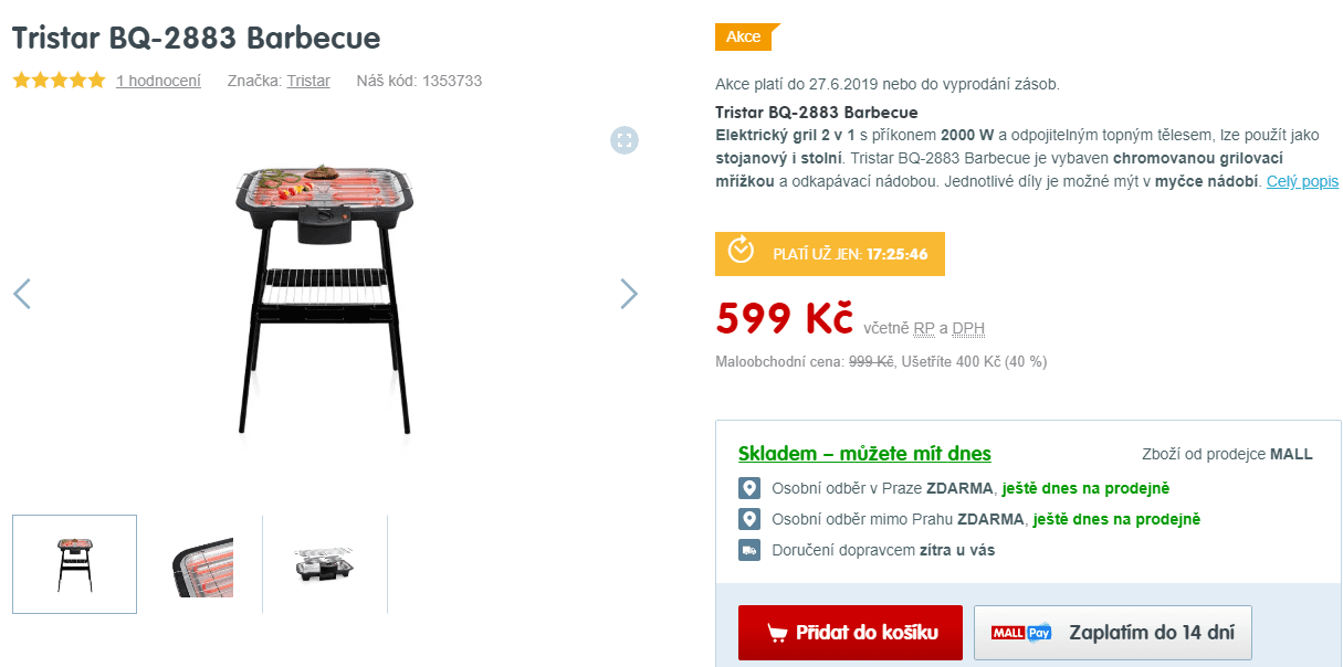 Elektrický gril Tristar, stojan, stolní