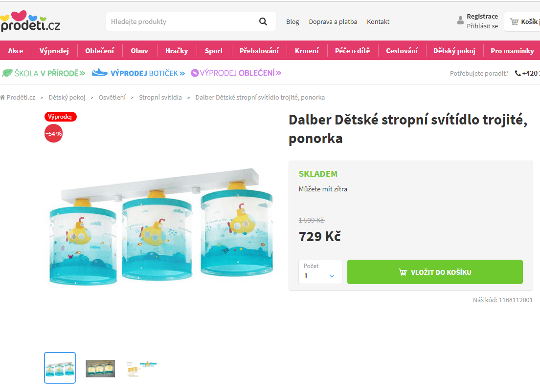 Svítidlo trojité pro děti Dalber Ponorka