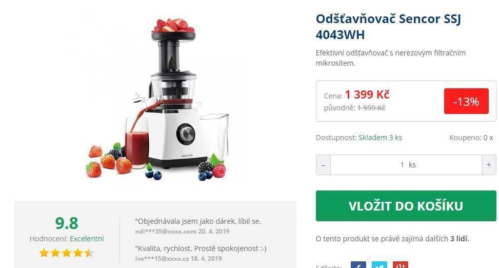 Šnekový odšťavňovač Sencor