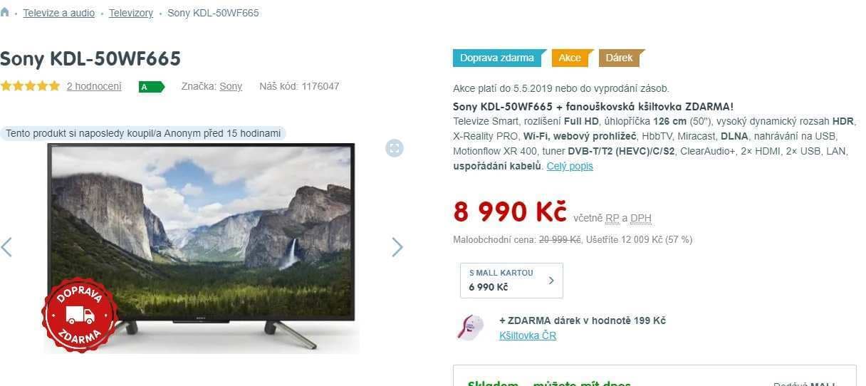 Full HD LED TV, Smart, HDR, 126cm, SONY