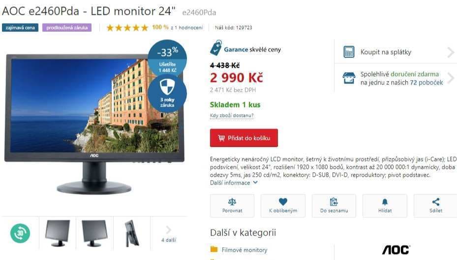 PC monitor AOC, 24", repro