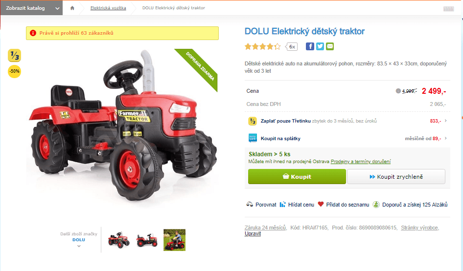 Dětský traktor, akumulátor DOLU, 6 km/h