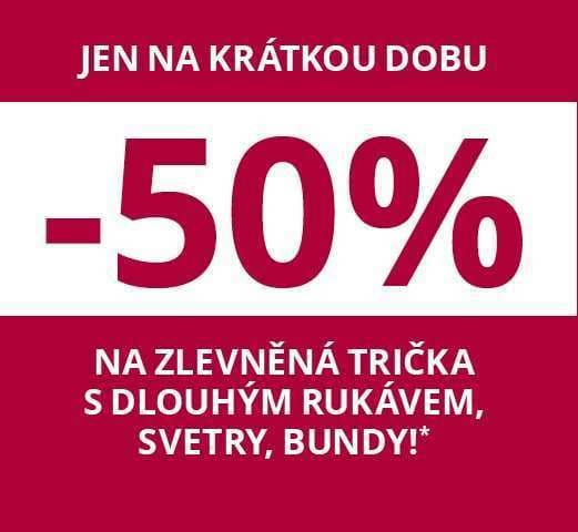 Extra sleva 50% na zlevněná trika, svetry a bundy
